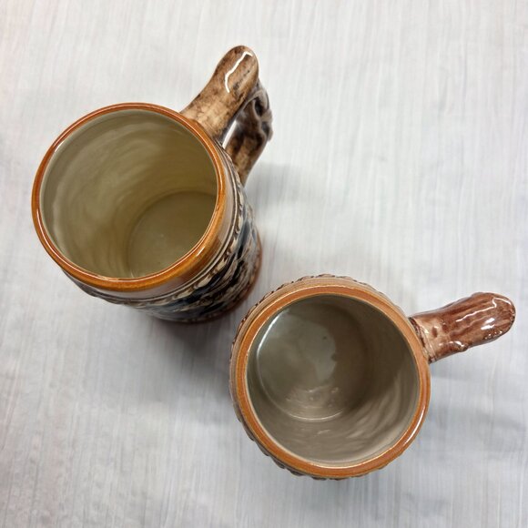 Vintage German Style Beer Stein Men Drinking Small Porcelain Mugs Set of 2 - Picture 7 of 8
